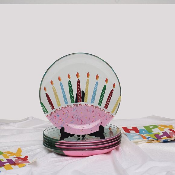 Fifth Avenue Crystal Six Individual Sliced Birthday Cake Plates Guy or Gal - Picture 2 of 5